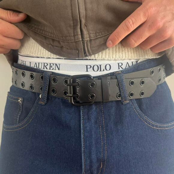 Y2K Black Studded Belt Black Hole Studs Adjustable Fits 26-34 Unisex Style - Picture 1 of 7